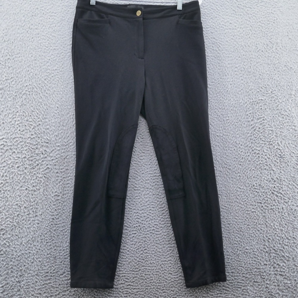 Talbots Womens Black Skinny Ankle Pants Equestrian‎ Faux Suede Knee Patch Size 8